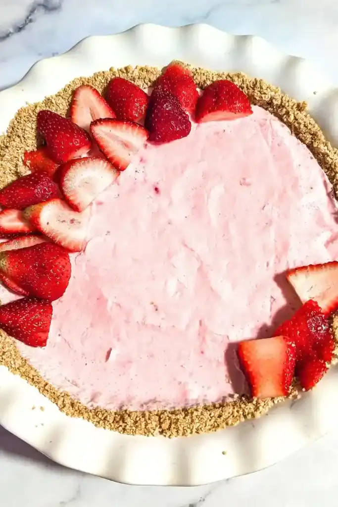 decorated frozen strawberry no bake pie