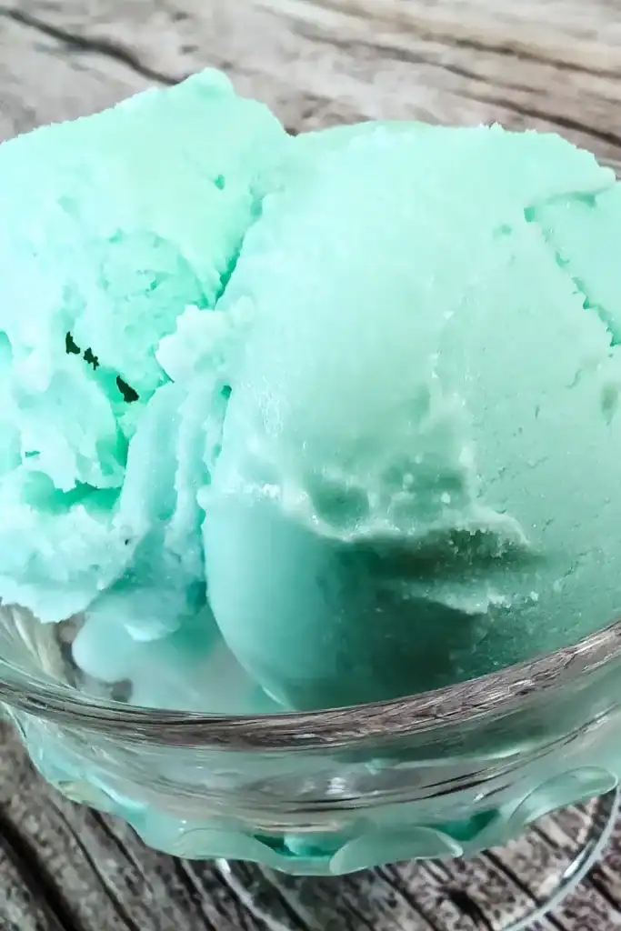 the blue ice cream in a dessert cup