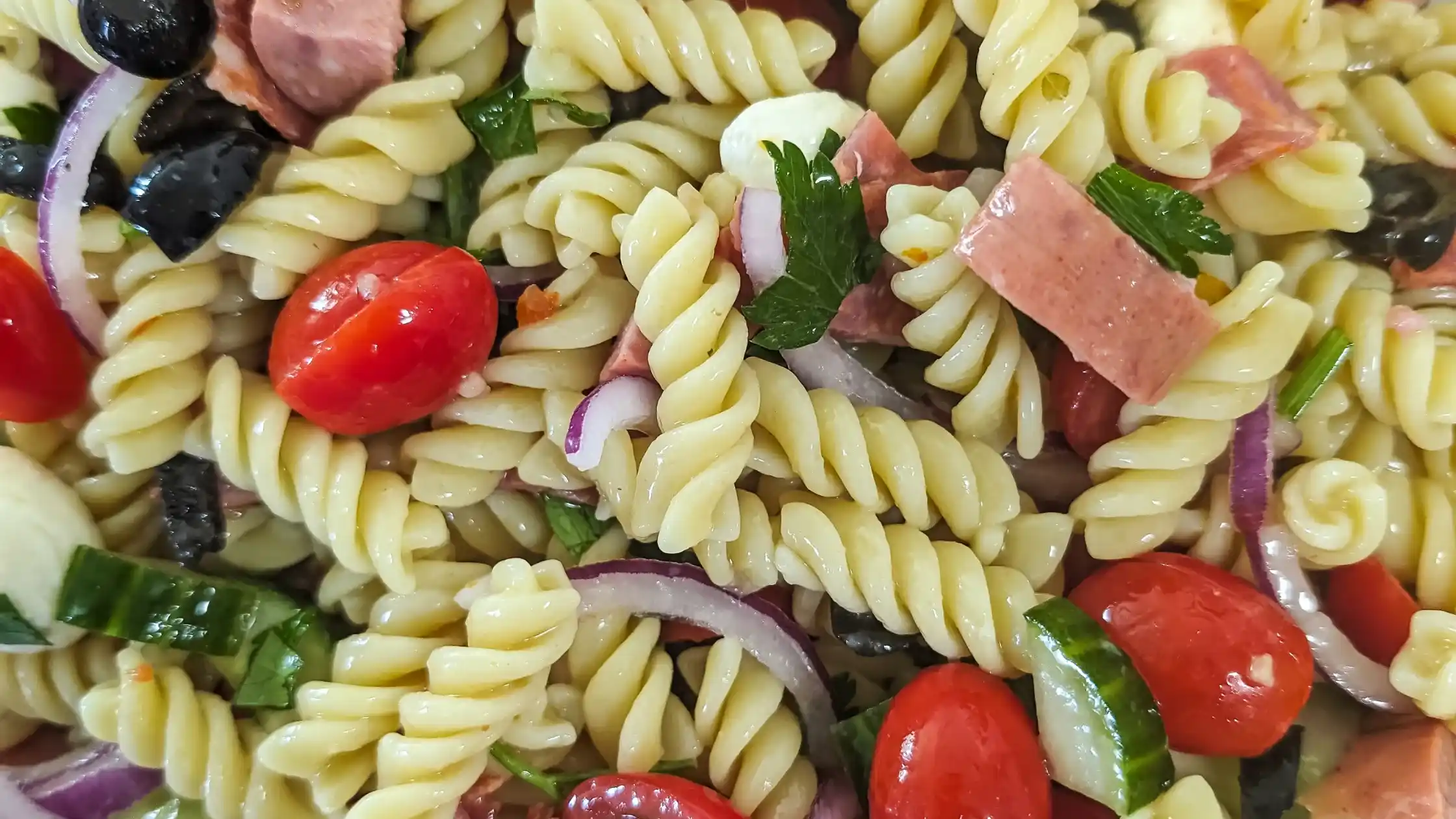featured cover image close up of Italian pasta salad