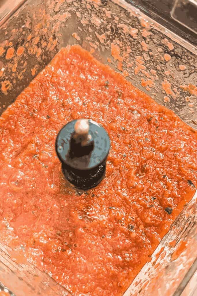 top down view of the pureed tomato basil sauce