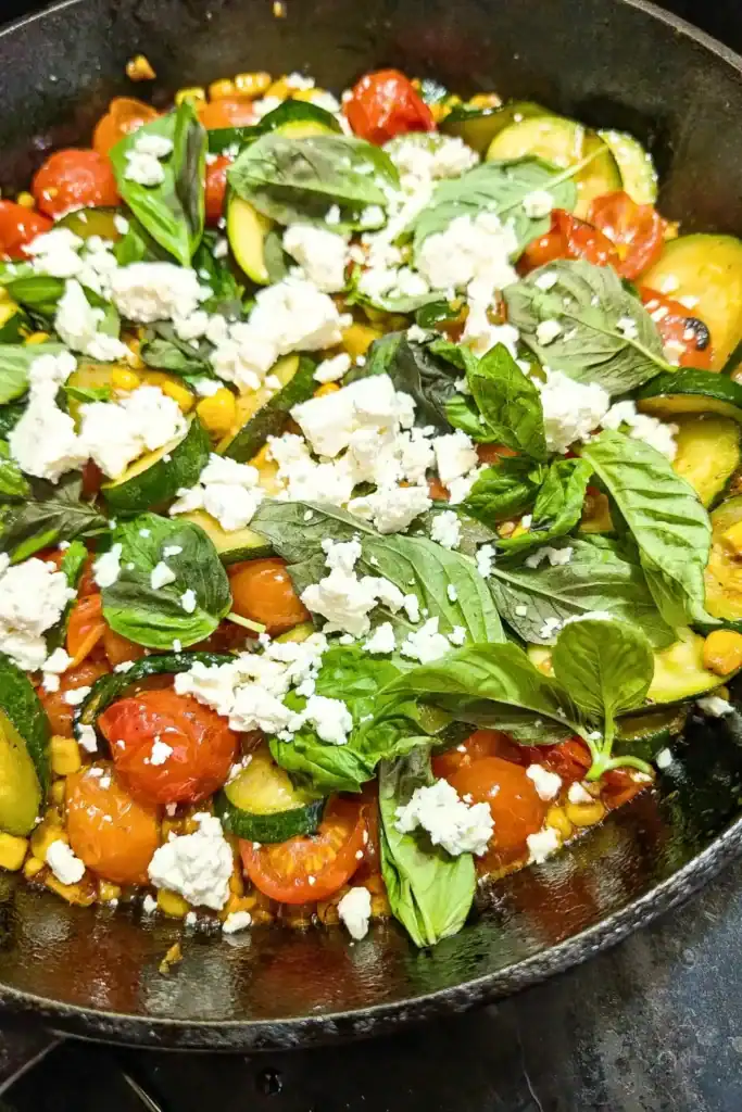 aerial photo of the vegetable side dish in skillet