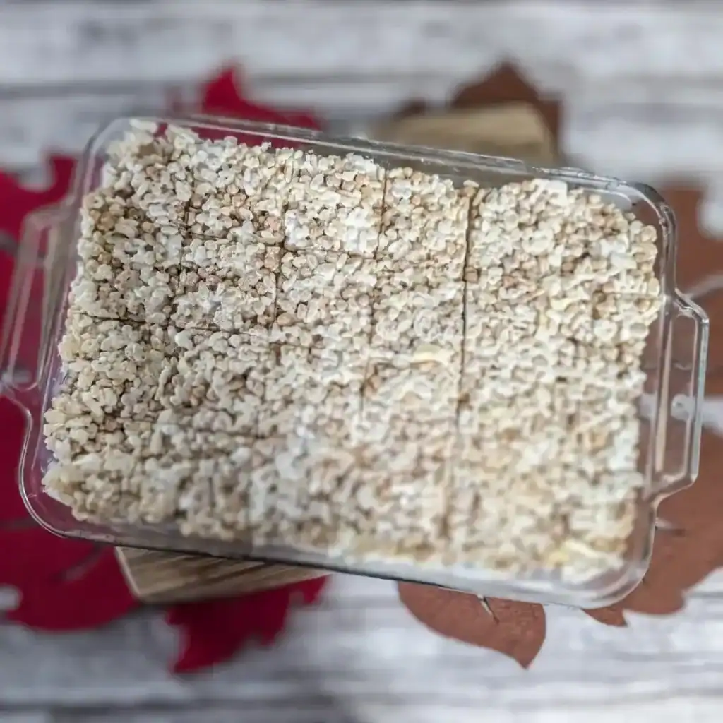 the rice krispie treats in the baking dish