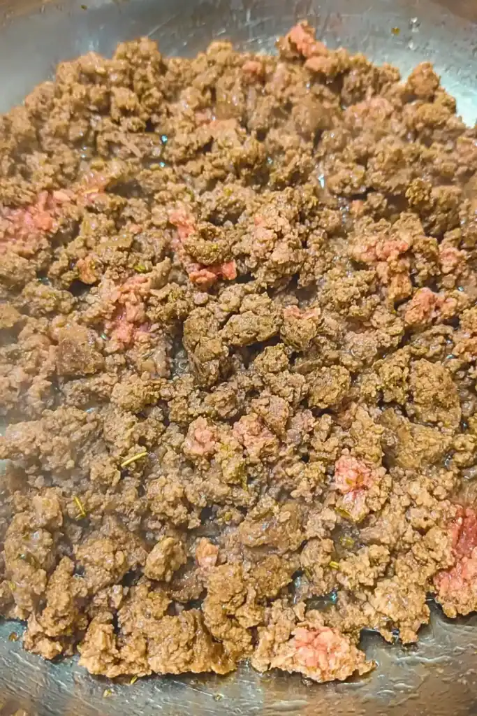 the ground beef browned in skillet