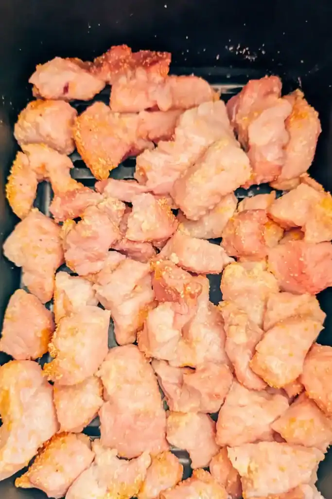 after ten minutes of air frying what the peameal bacon looks like