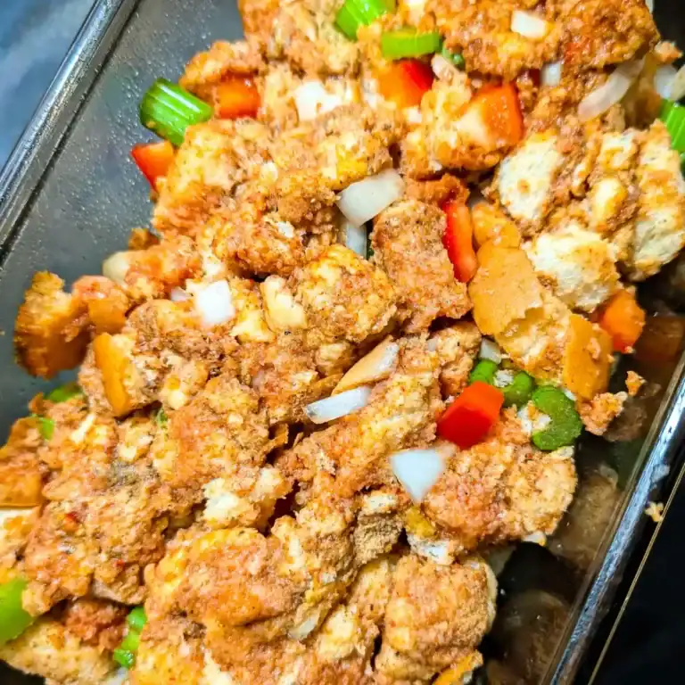 featured image of bread stuffing in baking dish
