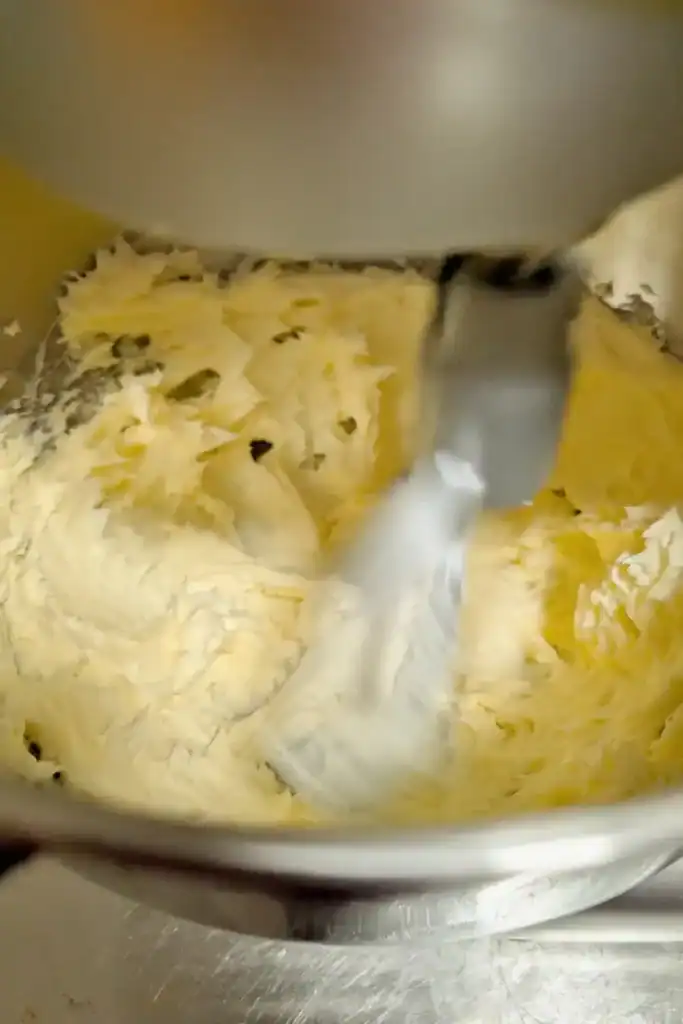 creaming butter to whipped in stand mixer bowl