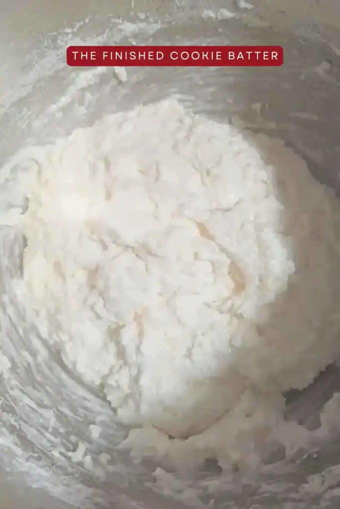 the finished coconut macaroon batter in the mixing bowl