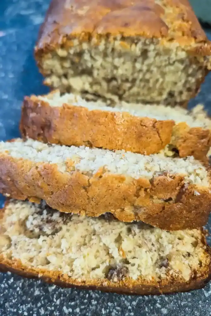 inside the banana bread with walnut baked golden brown