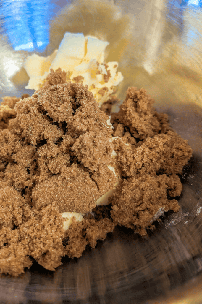 Buttery cookie dough with brown sugar and butter ingredients.