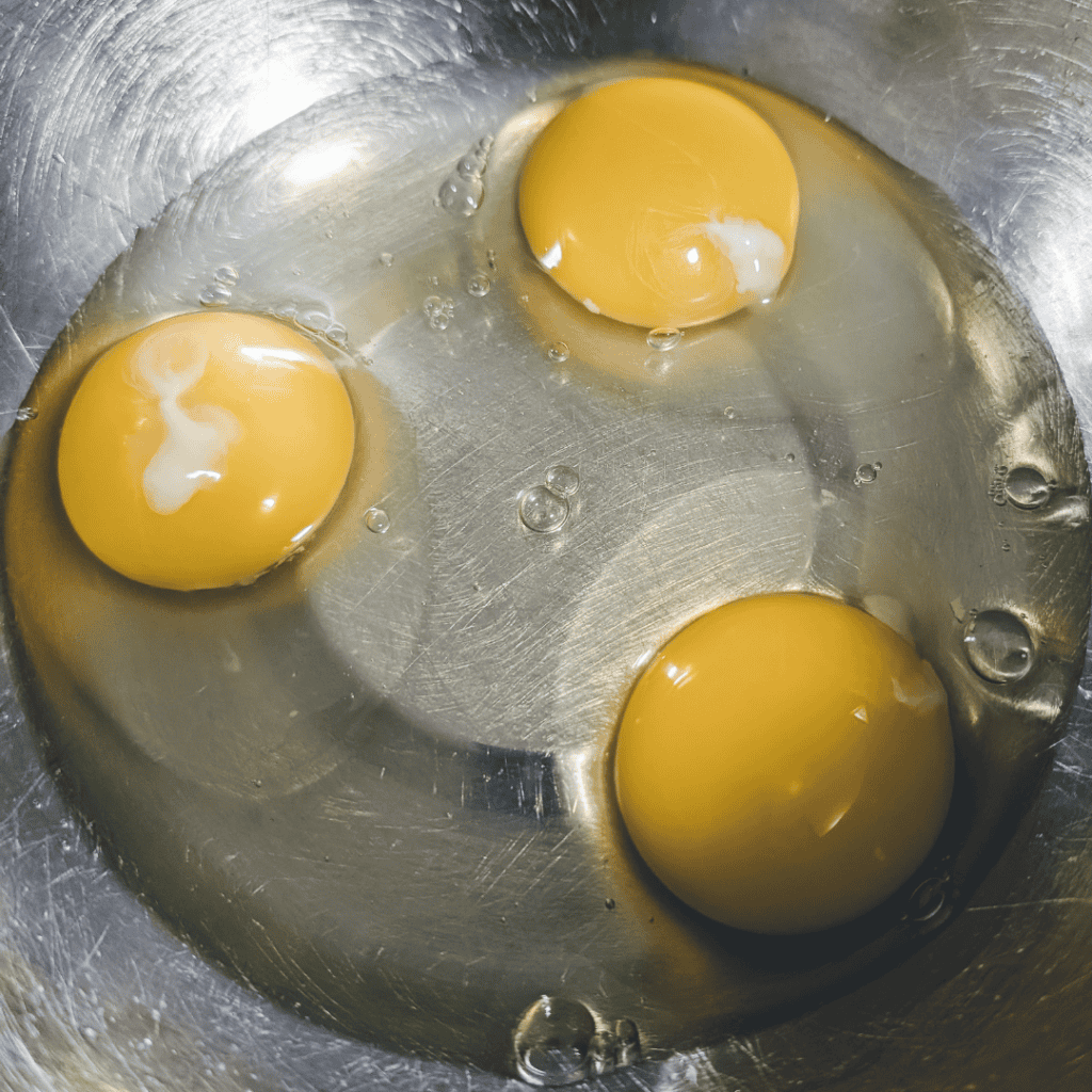 Eggs in a metal bowl