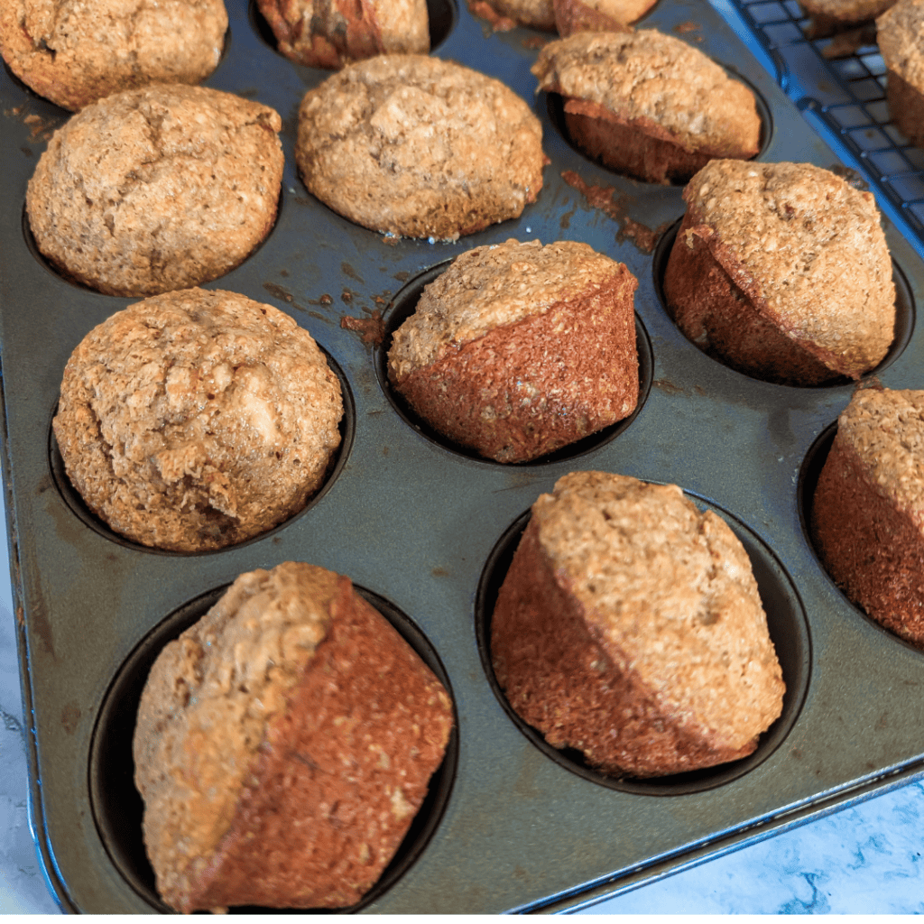 banana bran muffins in muffin pan