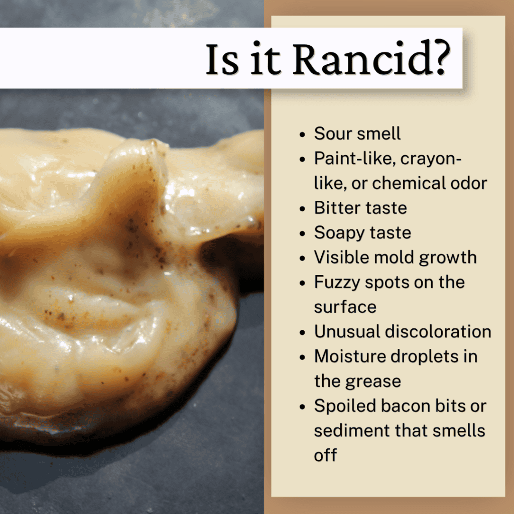 Signs of food spoilage including mold, sour smell, and discoloration.