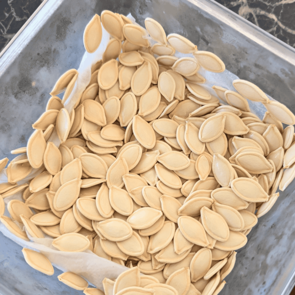 stored dry pumpkin seeds in glass container