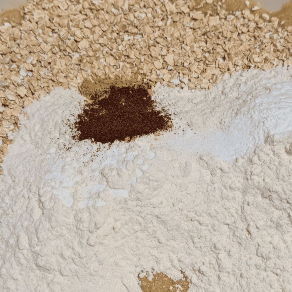 adding dry ingredients for oat cookies