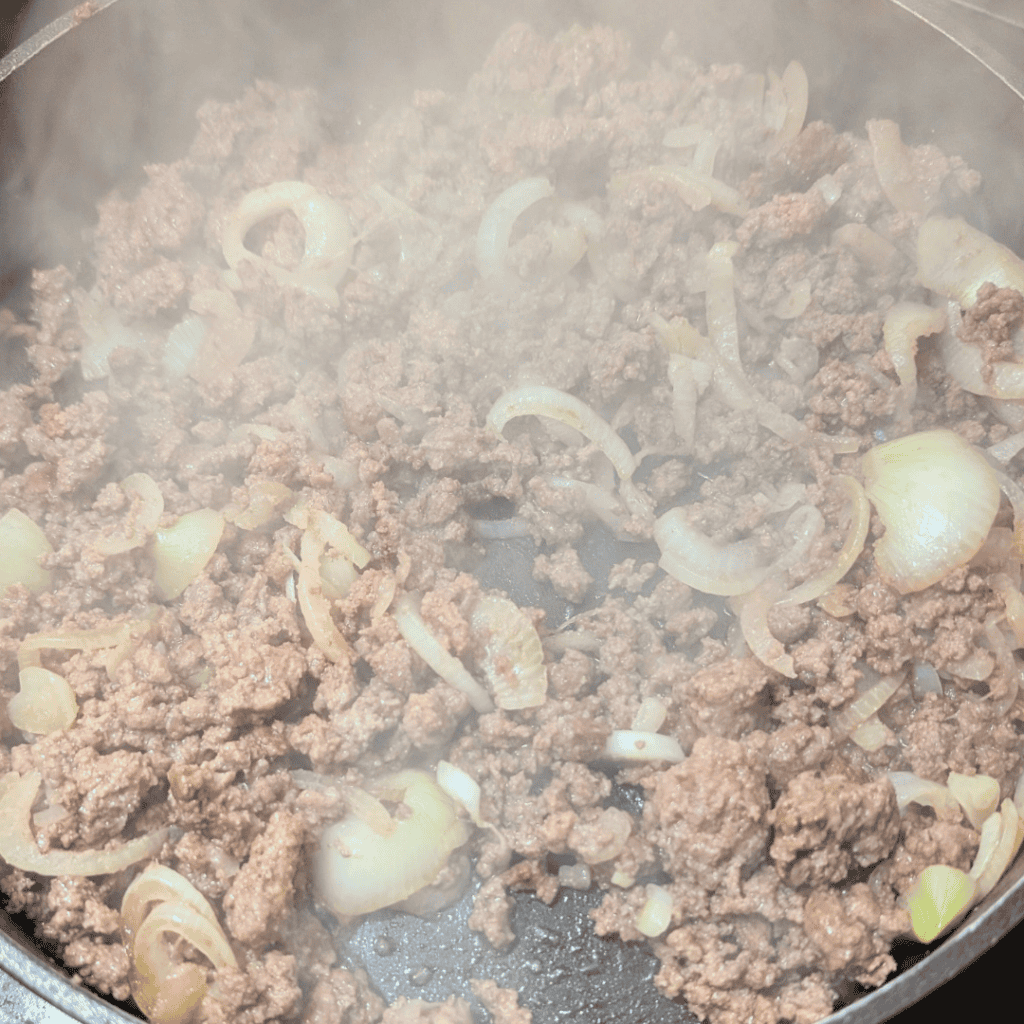 browning beef with onion