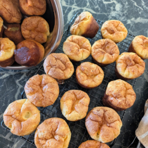 deflated popovers on rack and in bowl