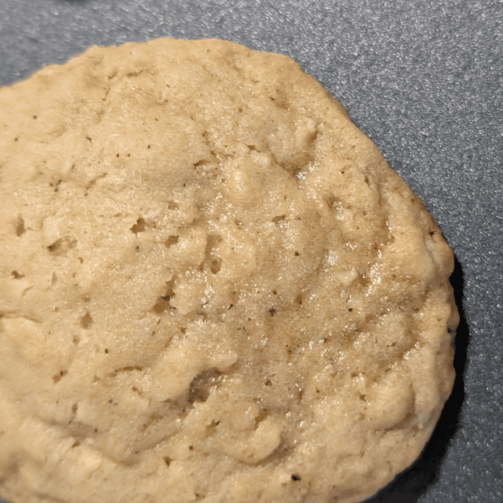 under baked wet appearance maple oat cookie top