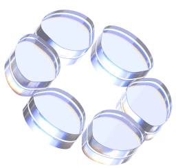 Six oval silver metal containers with clear lids in a circular layout for server infrastructure displays.