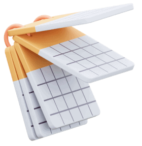 Grid-patterned flashcards with orange tabs on a metal ring for data organization solutions.
