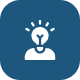 Person-lightbulb icon on blue rounded square for innovation management solutions.