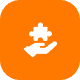 Puzzle piece icon with white hand on orange rounded square for enterprise software integration.