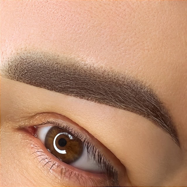 Ombré powder brows being shaded with a permanent makeup machine at Cleopatra PMU, Chantilly VA