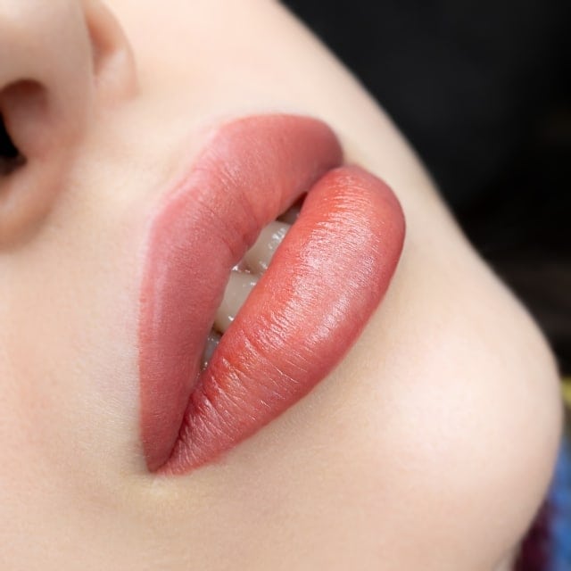Lip blush permanent makeup being applied at Cleopatra PMU in Chantilly, Virginia