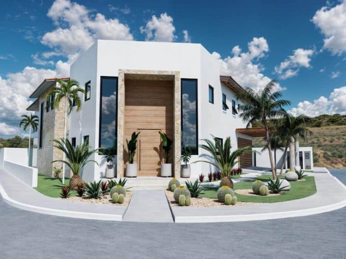 Luxurious Modern House With Ocean And Golf Course Views, Surrounded By Tropical Landscaping And Cactus, Located In Club Campestre Real Estate Development.
