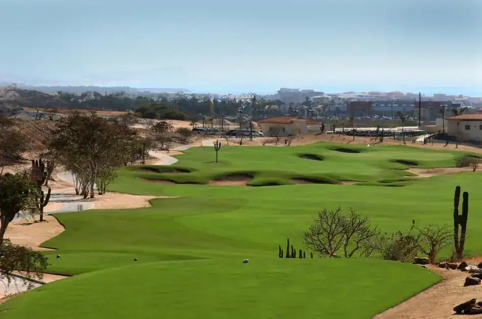 Golf, Ocean, And Elegance: Exploring Club Campestre’s Signature Lifestyle – Homes For Sale In Club Campestre Club Campestre Golf Club Fairway With Mountain Backdrop And Desert Landscape In Los Cabos