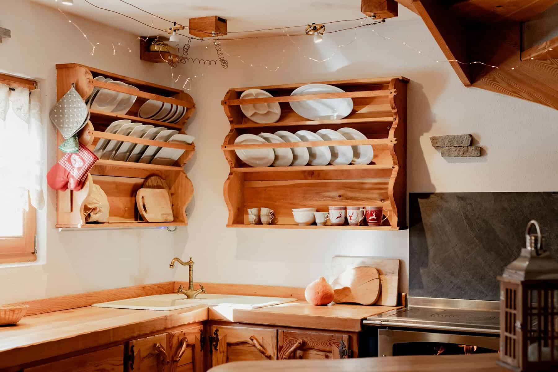 wooden shelves