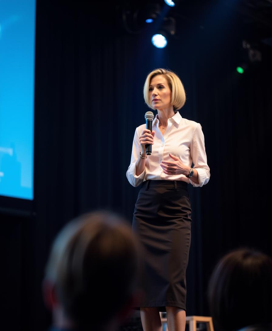 Liz Bradford speaking at a keynote event