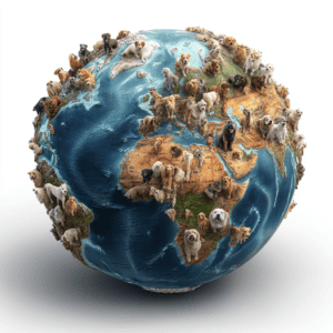 dogs sitting on globe map
