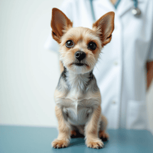 dog on vet table