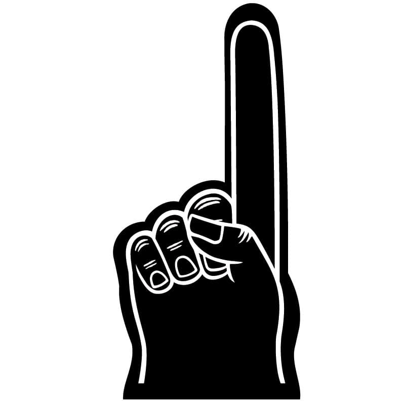Black number one foam finger with white hand outline