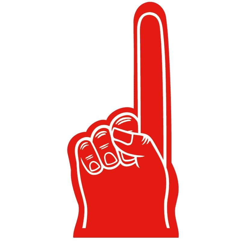 Red number one foam finger with white hand outline