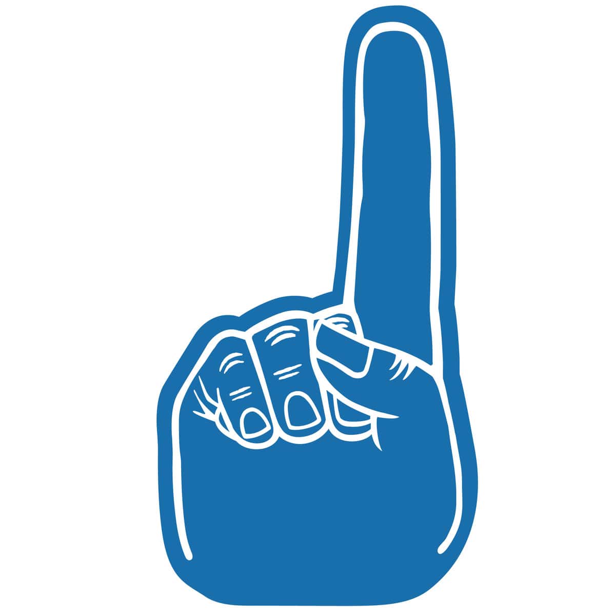 Blue number one foam finger with white hand outline