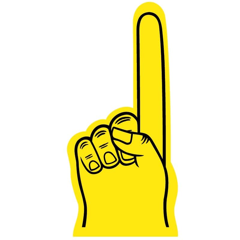 Yellow number one foam finger with black hand outline