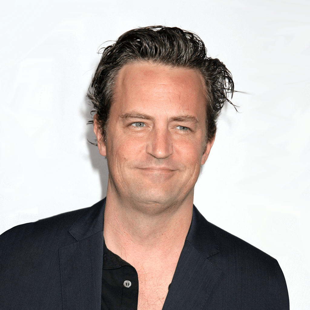 A headshot of actor Matthew Perry, known for his role as Chandler Bing in the popular sitcom "Friends."