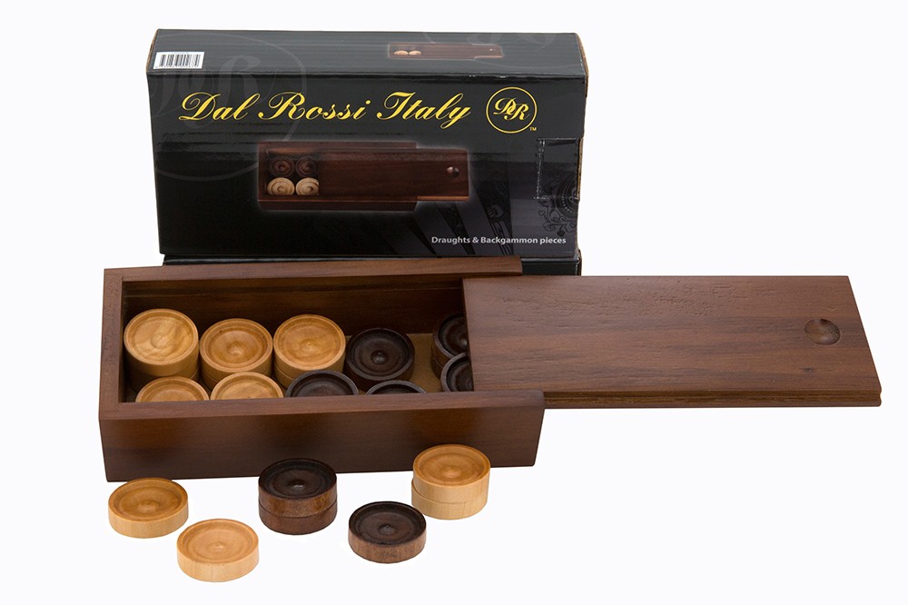 Checkers/draughts, Backgammon Pieces in a wooden box, 28mm