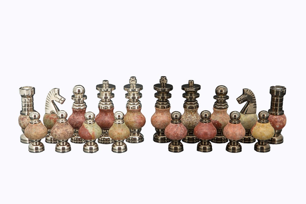 Dal Rossi Italy, White Stone and Gold Chessmen 100mm Chessmen ONLY