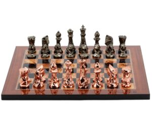 Dal Rossi Italy Chess Set with Diamond-Cut Copper & Bronze 85mm chessmen on a Walnut Shinny Finish Chess Board 16”