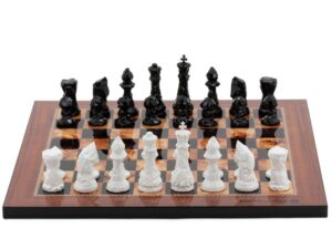 Dal Rossi Italy Chess Set with Diamond-Cut Black & White 85mm chessmen on a Walnut Shinny Finish Chess Board 16”