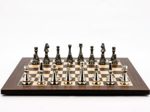 Dal Rossi Italy Chess Set Palisander / Maple Flat Board 50cm, With Metal Dark Titanium and Silver chessmen 85mm