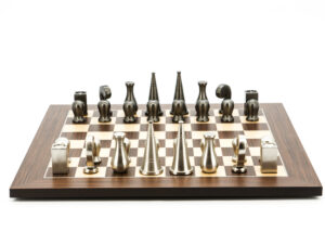 Dal Rossi Italy Chess Set Palisander / Maple Flat Board 50cm, With Metal Dark Titanium and Silver 90mm Chessmen