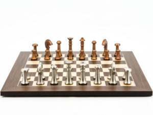 Dal Rossi Italy Chess Set Palisander / Maple Flat Board 50cm, With Metal Copper and silver Chessmen 80mm