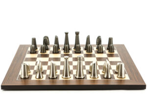 Dal Rossi Italy Chess Set Palisander / Maple Flat Board 50cm, With Metal Dark Titanium and Silver chessmen 85mm