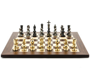 Dal Rossi Italy Chess Set Palisander / Maple Flat Board 50cm, With Metal Dark Titanium and Gold Chessmen 110mm