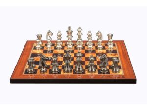 Dal Rossi Italy Chess Set on a 16" Board with Black Nickel & Silver Chessmen 80mm