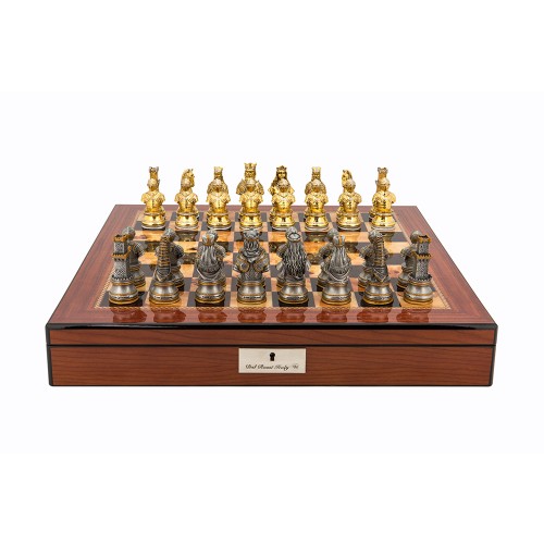 Dal Rossi Italy Medieval Warrior Chess Set on Walnut Finish Chess Box 20” with compartments
