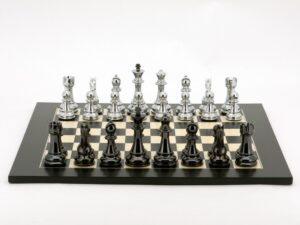 Dal Rossi Italy Chess Set, 50cm Board With Silver and Titanium Black Weighted Chess Pieces (101mm)